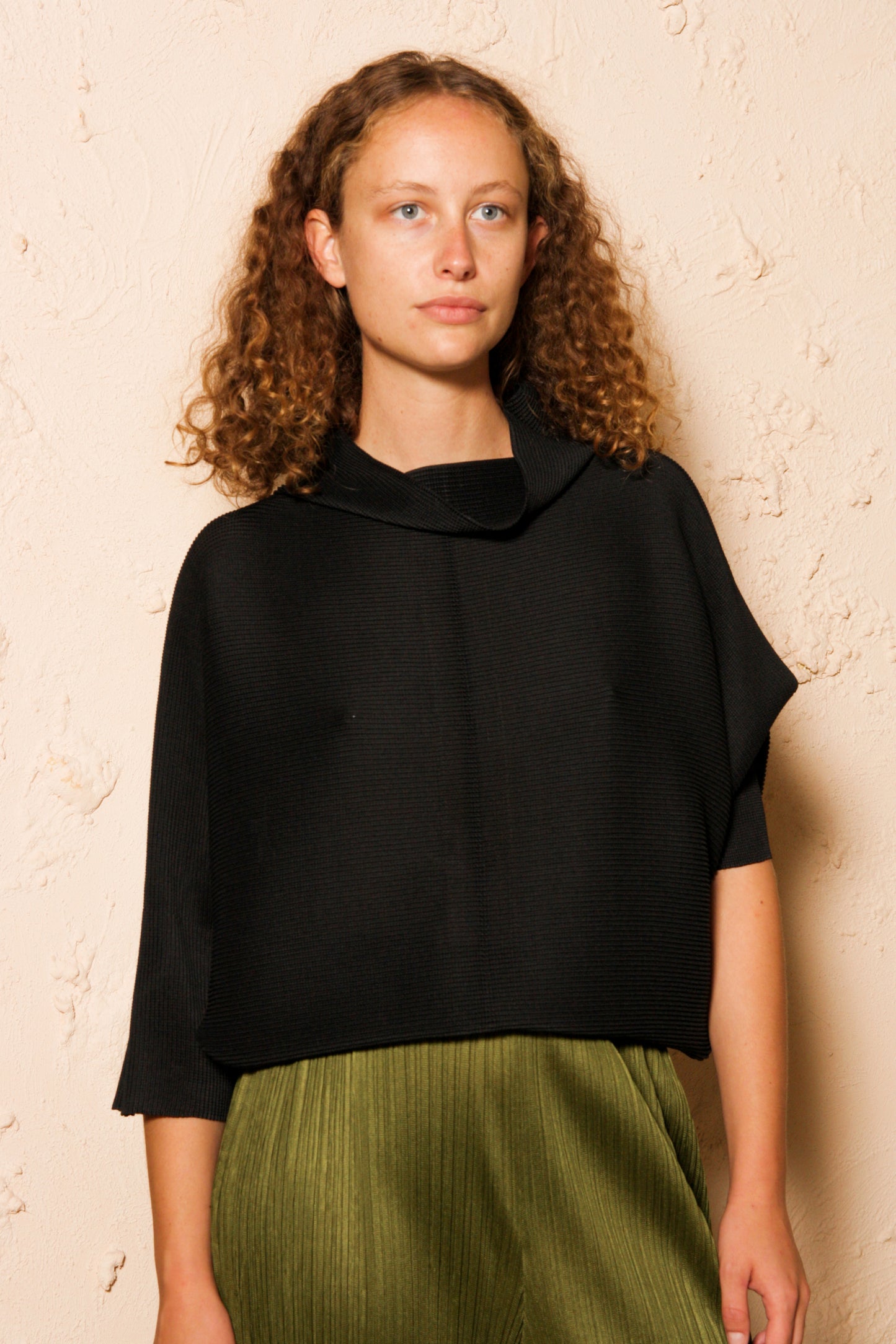 Dolman Black Micropleated Top