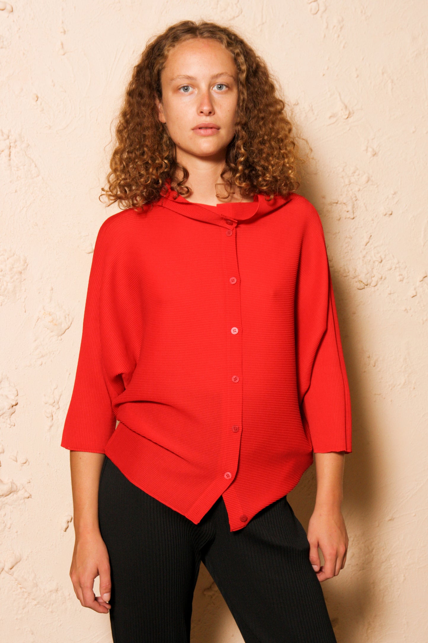 Dolman Red Micropleated Top