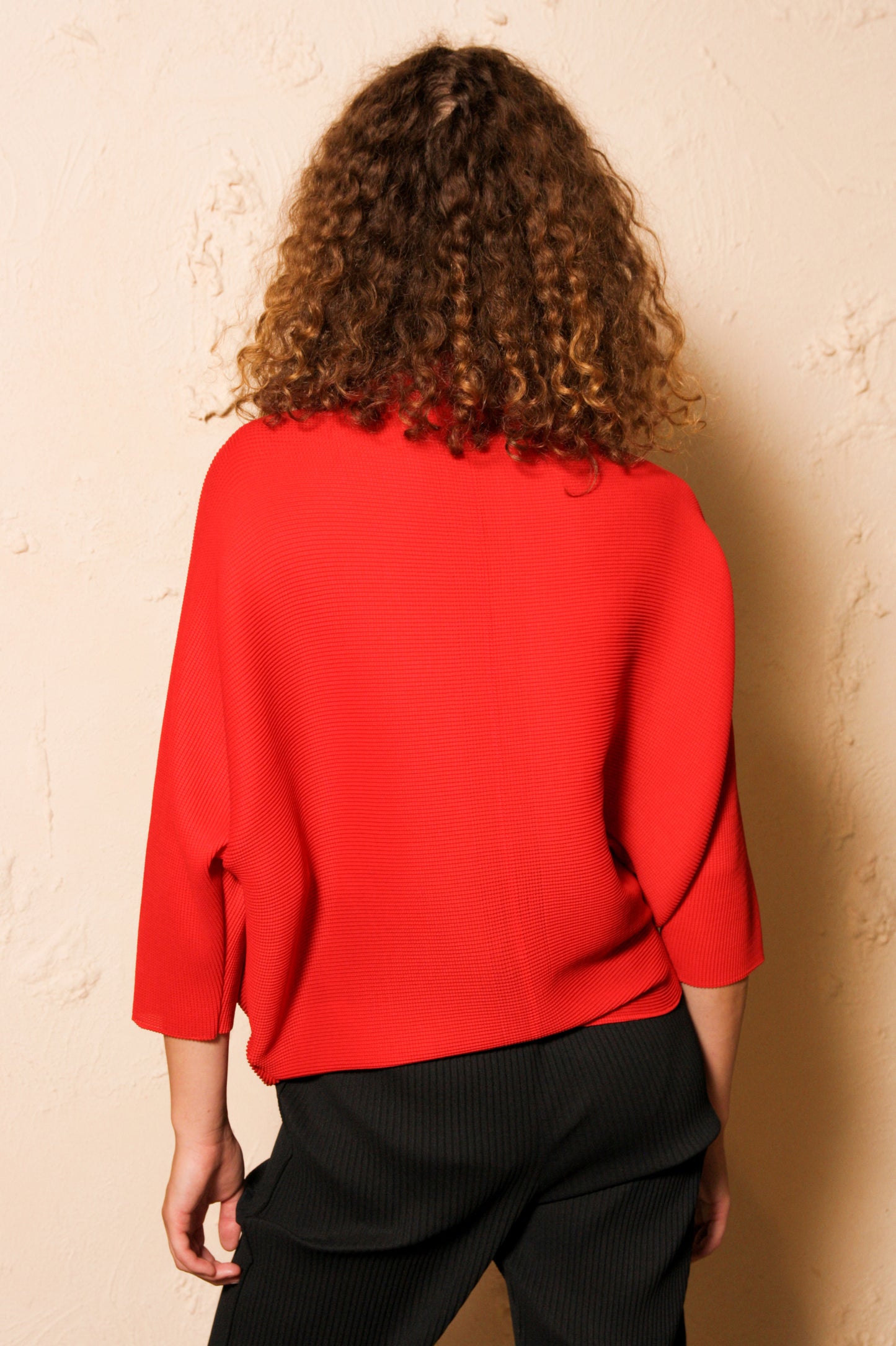 Dolman Red Micropleated Top