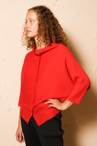 Dolman Red Micropleated Top