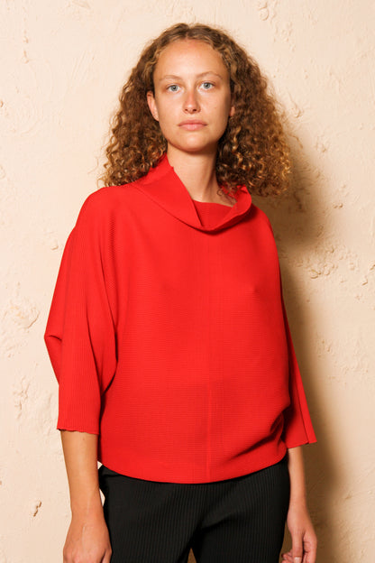 Dolman Red Micropleated Top