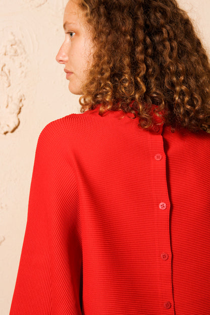 Dolman Red Micropleated Top