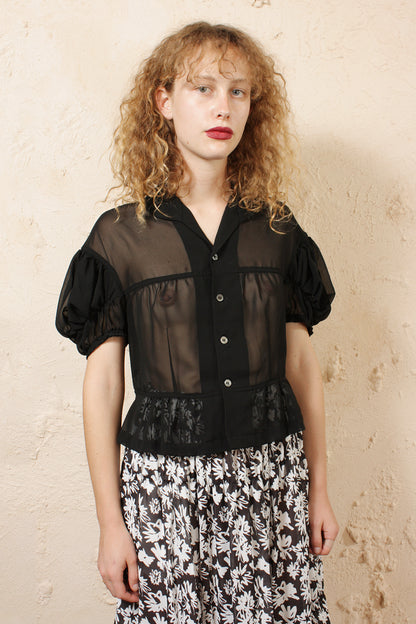Sheer Puff Sleeve Blouse