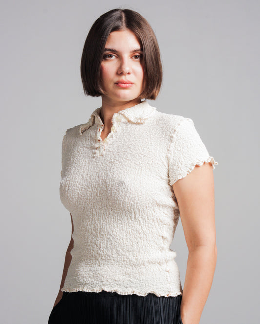 Off White Cauliflower Collared Top