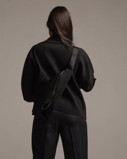 Black Bias Pleats Crossbody Bag