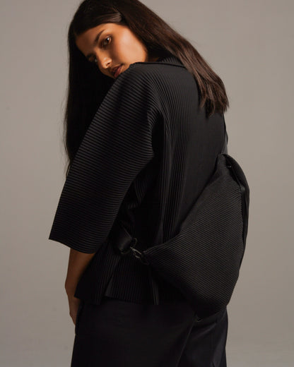 Black Bias Pleats Crossbody Bag