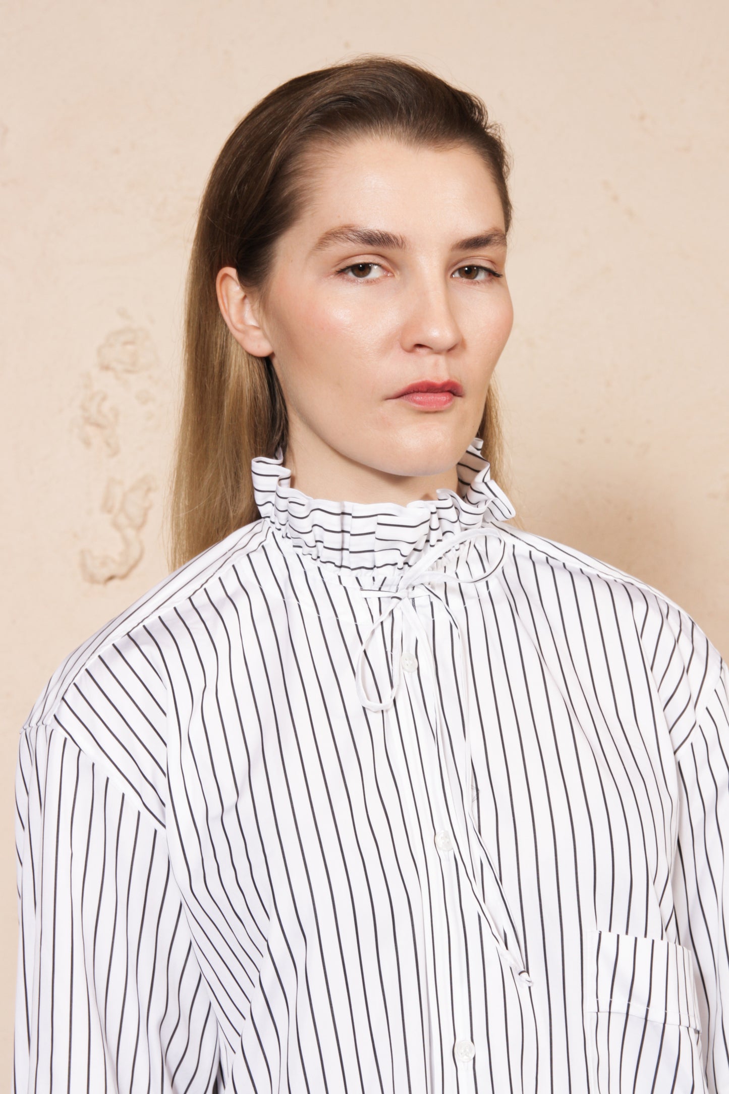 Frill Collar Striped Shirt