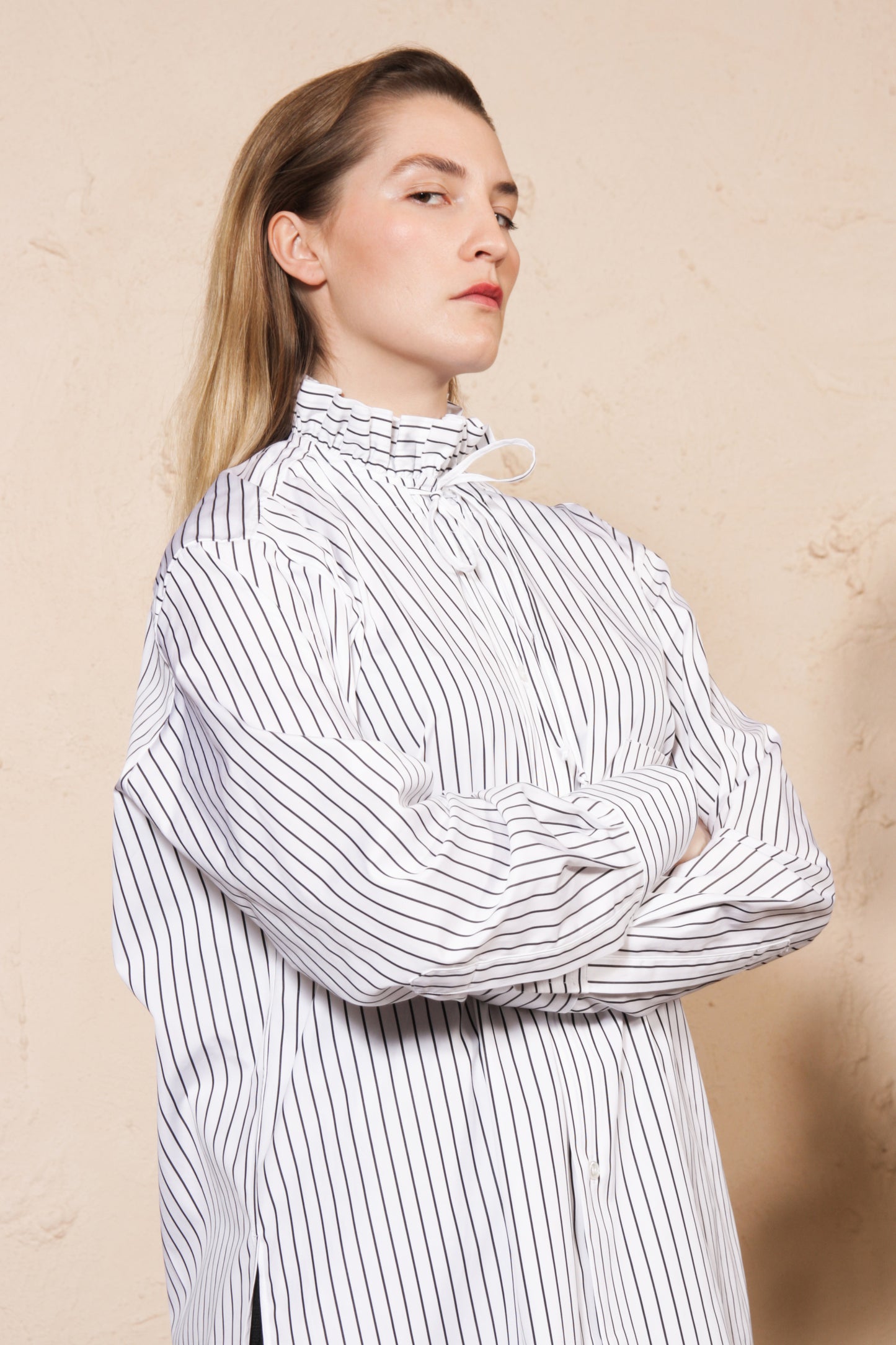 Frill Collar Striped Shirt