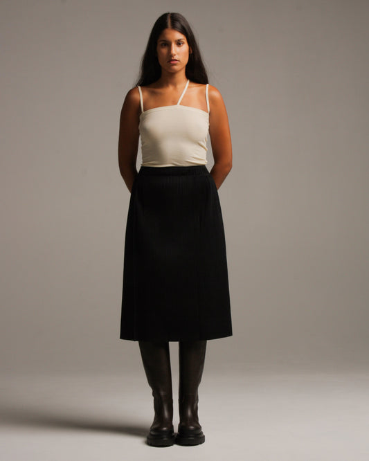 Black Square Pleats Skirt