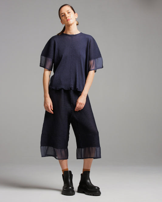 Navy Crepe Cropped Pants