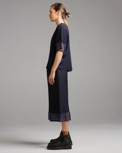 Navy Crepe Cropped Pants