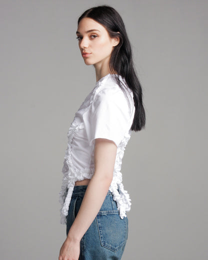 White Gathered Ruffle T-shirt