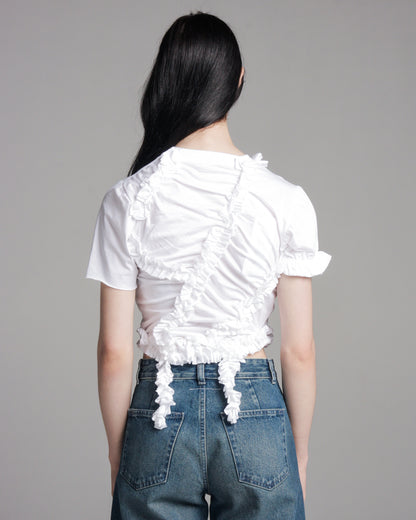White Gathered Ruffle T-shirt