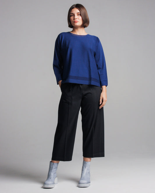 Navy A-Poc Loose Long Sleeve Top