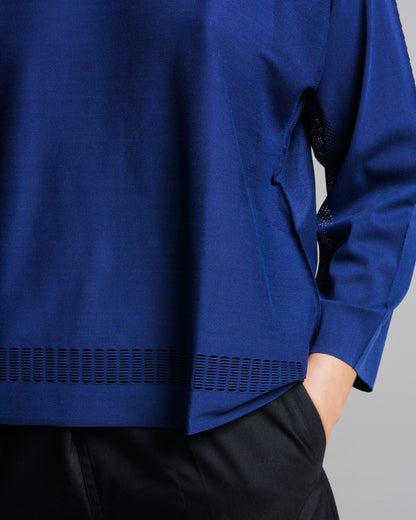 Navy A-Poc Loose Long Sleeve Top