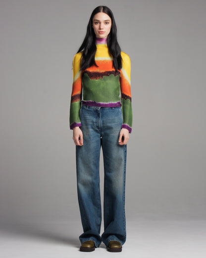 Blurred Stripe Pleated Top