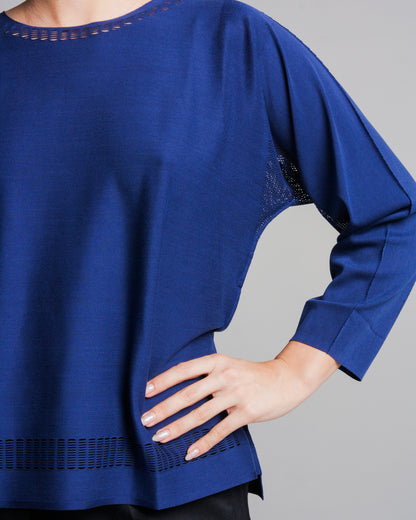 Navy A-Poc Loose Long Sleeve Top
