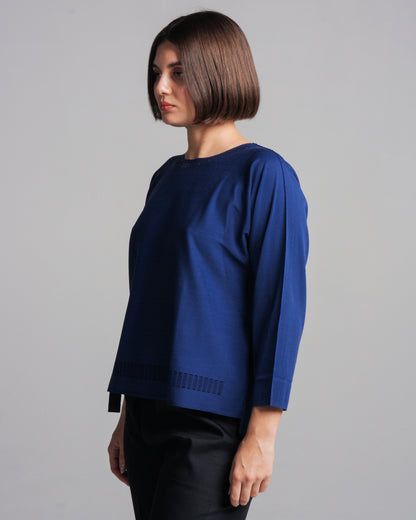 Navy A-Poc Loose Long Sleeve Top