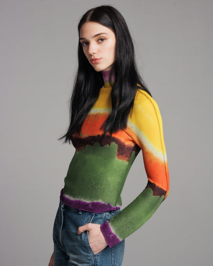 Blurred Stripe Pleated Top