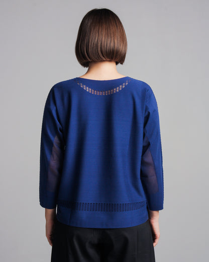 Navy A-Poc Loose Long Sleeve Top
