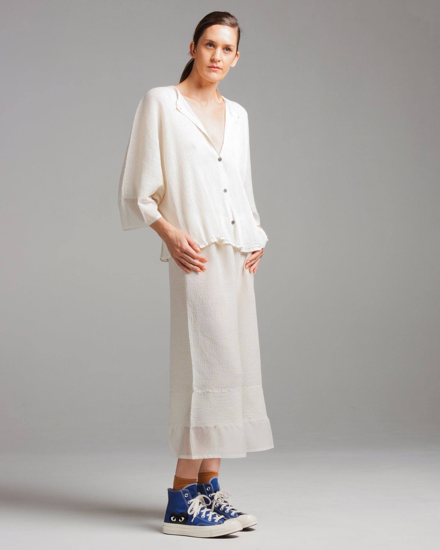 Cream Crepe Cropped Pants