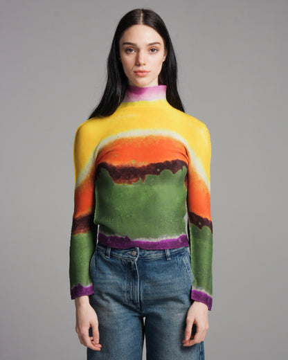 Blurred Stripe Pleated Top