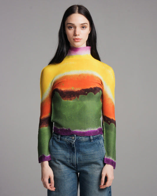 Blurred Stripe Pleated Top