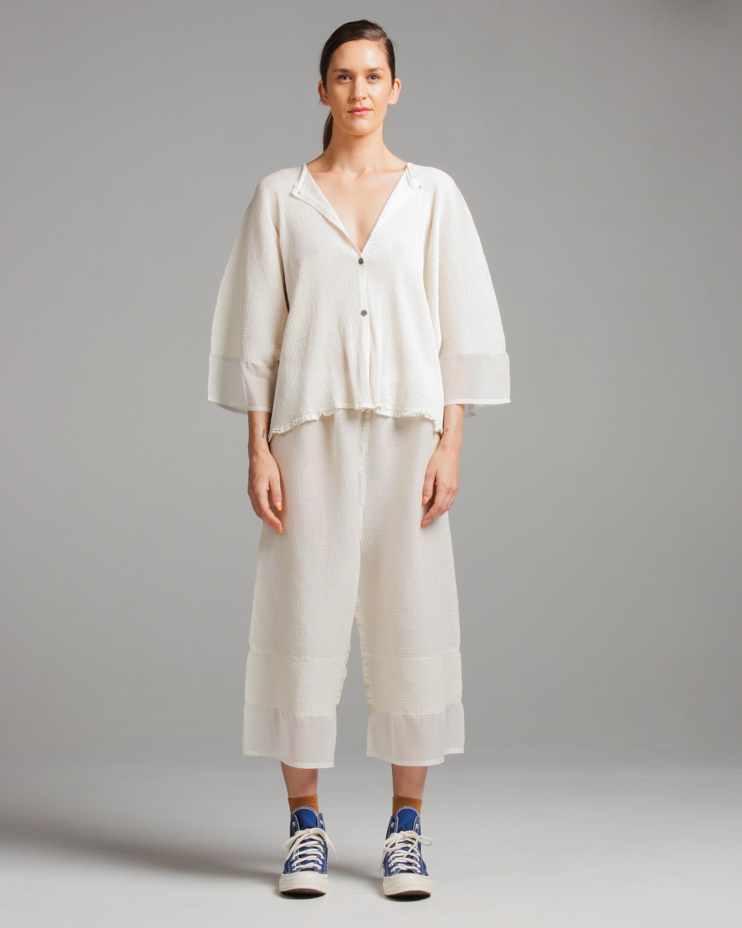 Cream Crepe Cropped Pants