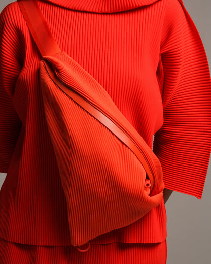 Orange Bias Pleats Crossbody Bag