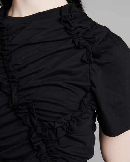 Black Gathered Ruffle T-shirt