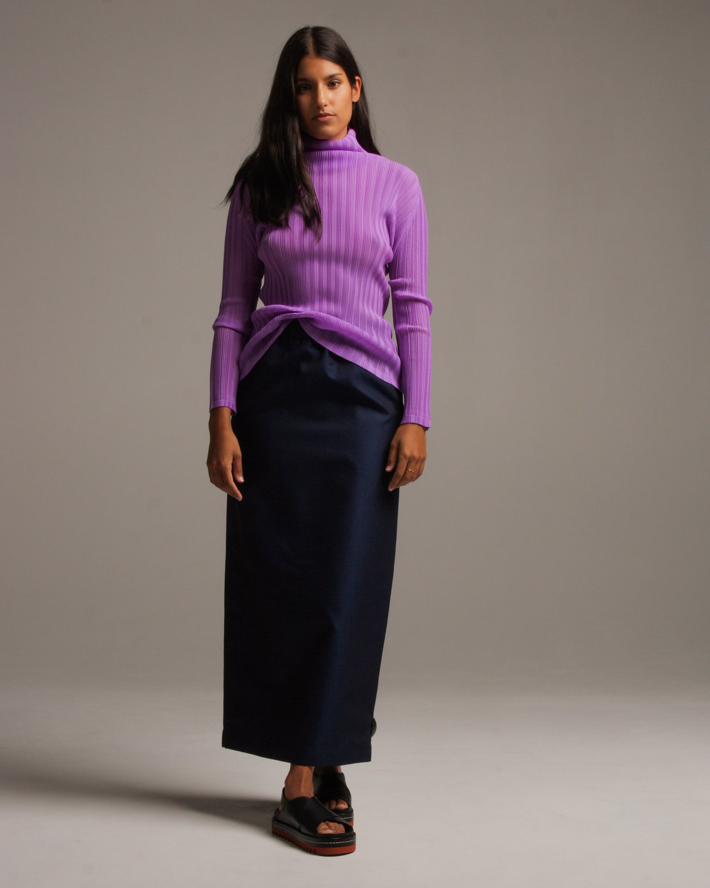 Purple Ribbed High Neck Top
