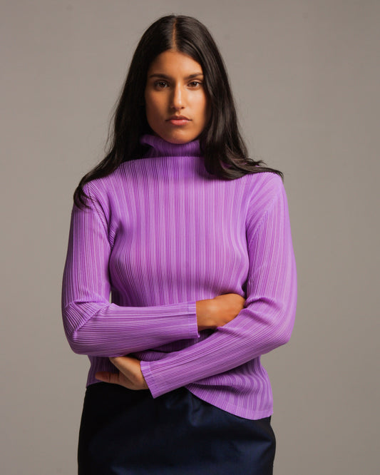 Purple Ribbed High Neck Top