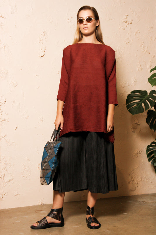 Crepe Mid Sleeve Dress Burgundy
