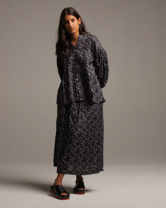 Floral Pattern Skirt Charcoal