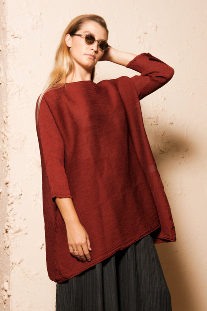 Crepe Mid Sleeve Dress Burgundy