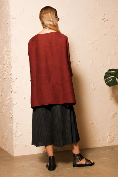 Crepe Mid Sleeve Dress Burgundy