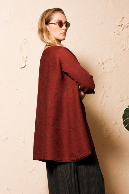 Crepe Mid Sleeve Dress Burgundy