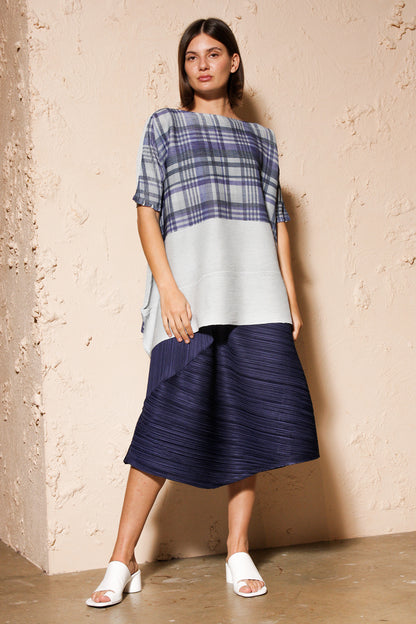 Blue Check Crepe Blouse