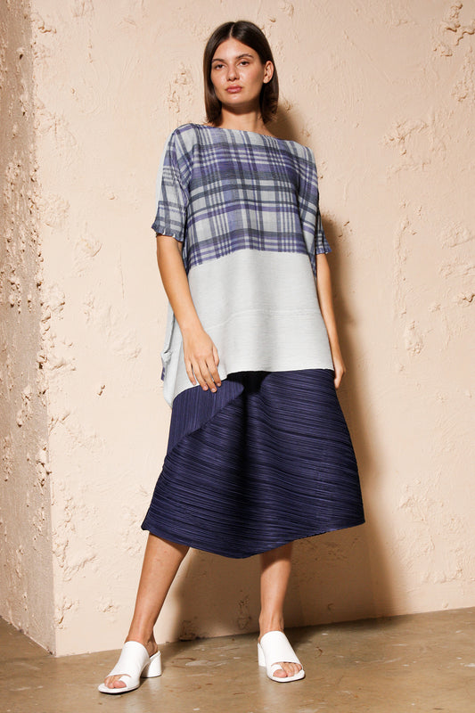 Blue Check Crepe Blouse