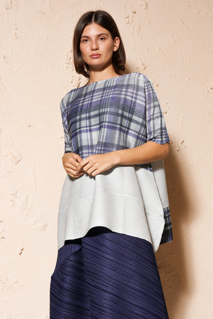 Blue Check Crepe Blouse