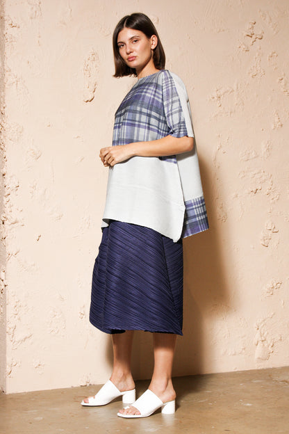 Blue Check Crepe Blouse