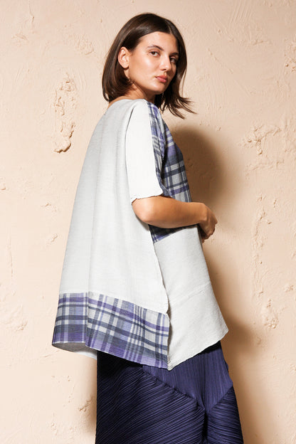 Blue Check Crepe Blouse