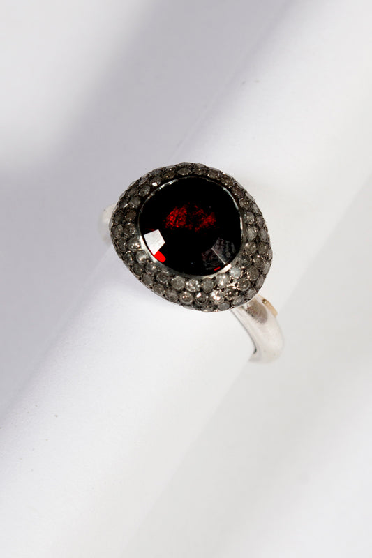 Carrie Grey Diamond Garnet Ring