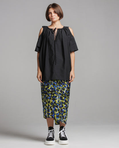 Tahar Black Gathered Neck Top