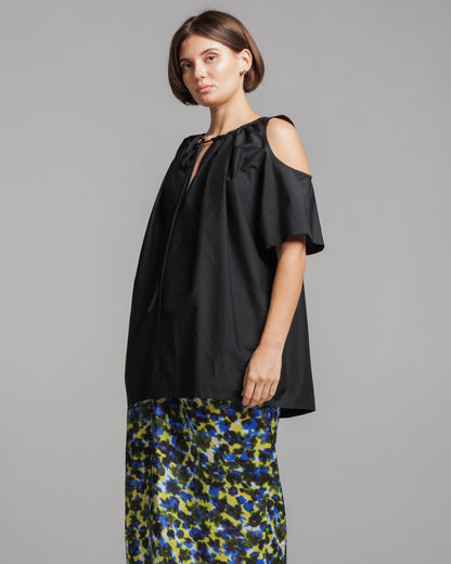 Tahar Black Gathered Neck Top