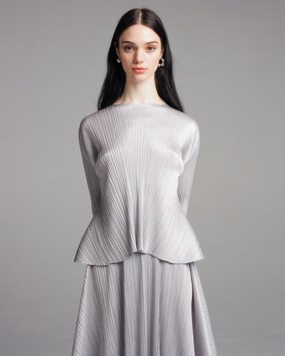 Grey Mid Sleeve Pleated Top