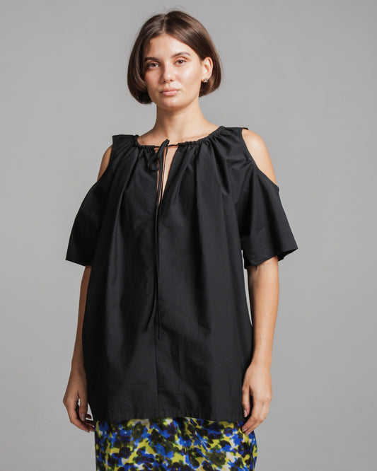 Tahar Black Gathered Neck Top