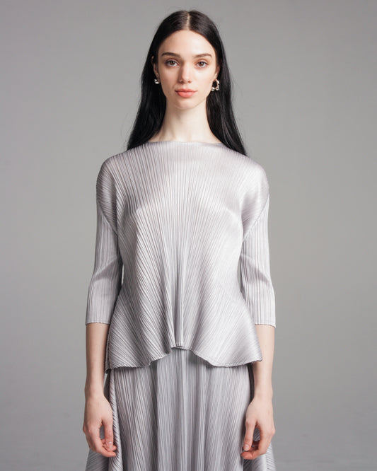 Grey Mid Sleeve Pleated Top