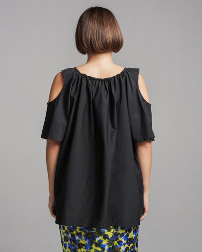 Tahar Black Gathered Neck Top