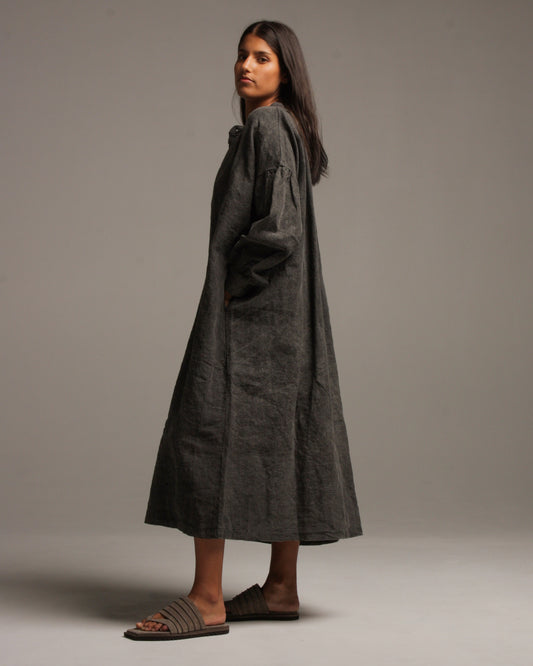 Dark Grey Linen Shirt Dress